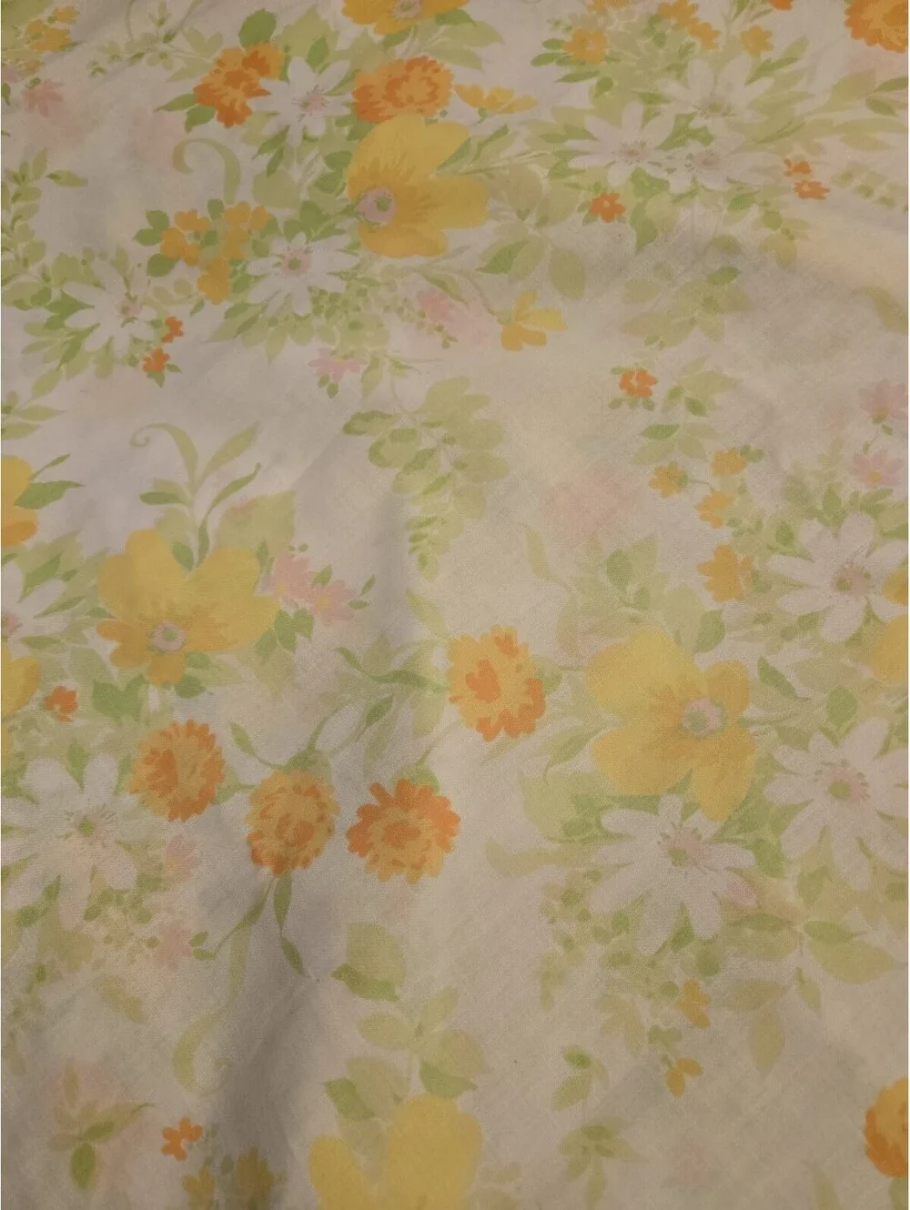 70s Floral Full Fitted Sheet Daisy Poppy Orange Yellow Montgomery Ward Fabric